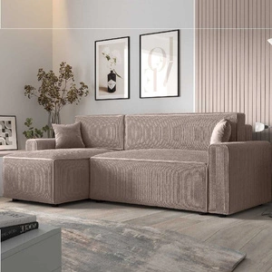 Rohová sedací souprava s funkcí spaní Brandon Bis světle hnědý levý roh trojrozměrná tkanina s výrazným pruhem podestýlky kontejneru
