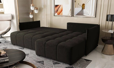 Rohová sedací souprava s funkcí spaní Oroso gafit pravá strana měkká sametová tkanina s hydrofobním potahem nádoba na lůžkoviny