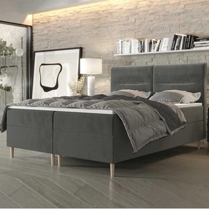 Šedá kontinentální postel Voltera 140x200 v moderním skandinávském stylu s výrazným čelem