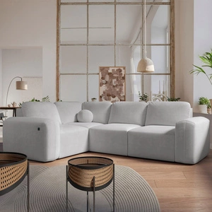 Rohová sedací souprava s funkcí spaní Arbon II šedý jasan levý roh stylový design charakteristický zaoblený tvar nádoba na lůžkoviny