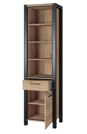 Activ 55 cm dub taurus / černý moderní design kovové úchyty vitrína se zásuvkou v industriálním stylu