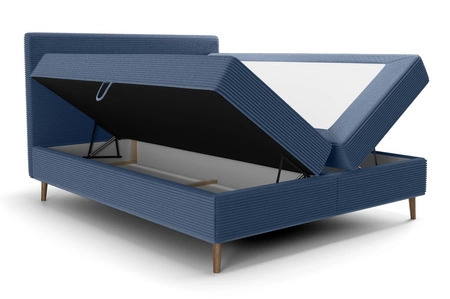 Kontinentální postel Totti 140x200 modrá stylová postel s úložným prostorem trojrozměrná tkanina s výraznými pruhy