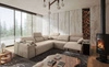 Rohová sedací souprava s funkcí spaní Tesalia III Lux béžová pravá komfortní rohová sedací souprava s výsuvnou podnožkou a posuvnou funkcí opěradla