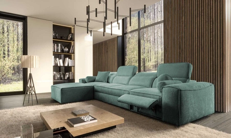 Rohová sedací souprava s funkcí spaní Viano XII Lux patina levý design Rohová sedací souprava do obývacího pokoje s pohodlnou výsuvnou opěrkou nohou