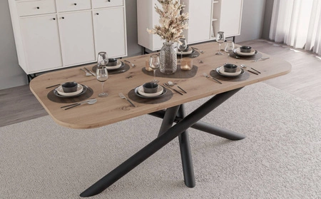 Lyon stůl 90x185 cm řemeslný dub / černý stylový jídelní stůl na designových pavoučích nohách výškově nastavitelný