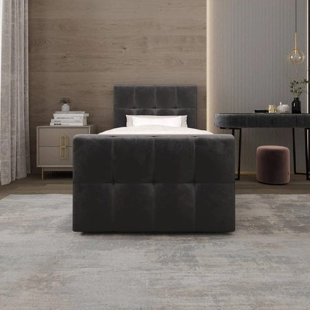 Kontinentální postel Manhattan 120x200 šedá v moderním skandinávském stylu s čalouněným čelem a nohou postele s úložným boxem