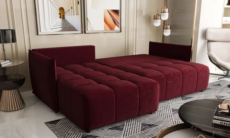 Rozkládací pohovka Oroso bordó levá měkká sametová tkanina s hydrofobním povlakem nádoba na lůžkoviny
