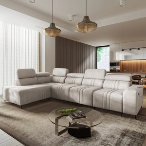 Rohová pohovka s funkcí spaní Castel XI béžová levá pohodlná rohová pohovka s úložným prostorem na lůžkoviny odolná látka