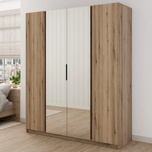 Zrcadlová šatní skříň Kastano VIII 200 cm dub evokuje stylový design šatní skříně do ložnice nebo pokoje obohacený o úchytky na hraně