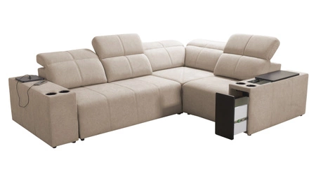 Rohová sedací souprava s funkcí spaní Tesalia II šedá pravá komfortní rohová sedací souprava do obývacího pokoje s posuvným opěradlem nádoba na lůžkoviny