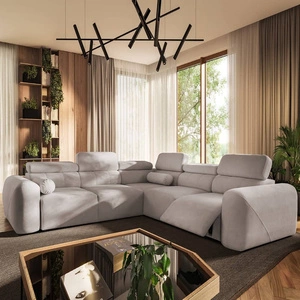 Rohová pohovka s funkcí spaní Cantare III Lux slonová kost pravá stylová a pohodlná rohová pohovka do obývacího pokoje se zvedací opěrkou nohou