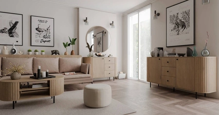 Konferenční stolek Ovalio dub cremona designová oválná konstrukce dekorativní frézování stolu na stabilních kovových nohách