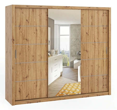 Ložnicová sestava nábytku Rico dub artisan nadčasový design ložnicová sestava nábytku prostorná posuvná skříň se zrcadlem