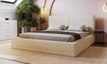 Čalouněná postel Belli 160x200 béžová stylová postel s úložným prostorem na lůžkoviny pohodlný podhlavník zaujme svým elegantním designem