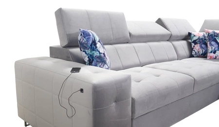 Rohová pohovka s funkcí spaní Hampton VII béžová pravostranná rohová pohovka do pokoje ze sametové látky s hladkým povrchem