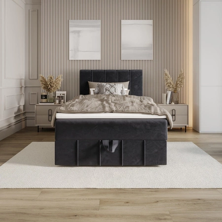Kontinentální postel Casey 90x200 grafit v moderním skandinávském stylu s čalouněným čelem postele s úložným boxem