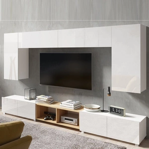 Nábytek Apulia XXIII bílý lesk / zlatý dub výjimečně stylová nástěnná skříňka jednoduché jednotky hodící se do každého interiéru