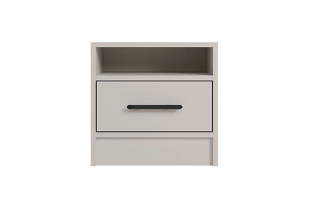 Ložnicová sestava nábytku Caspe béžová geometrická jednoduchá sestava s nadčasovým designem černé úchytky sestava nábytku se šatní skříní