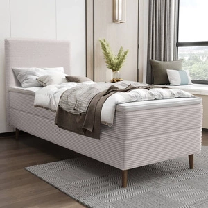 Kontinentální postel Totti 80x200 slonová kost Stylová postel s úložným prostorem na lůžkoviny z trojrozměrné pruhované tkaniny