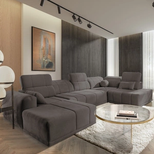 Rohová sedací souprava s funkcí spaní Cetara VI šedohnědá levá pohodlná a stylová rohová sedací souprava s posuvnými opěradly