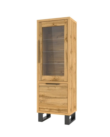 Dubová vitrína wotan Halle 64 cm jednoduchá forma v moderním designu kovový rám vitrína v industriálním stylu v podkroví
