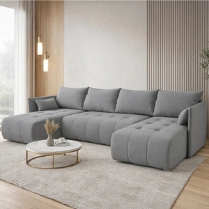 Rohová sedací souprava s funkcí spaní Selva U světle šedá Zajímavě prezentovaná rohová sedací souprava z odolné tkané látky