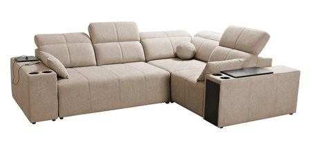 Rohová sedačka s funkcí spaní Tesalia II mátově zelené pravá pohodlná rohová sedačka do obývacího pokoje s posuvným opěradlem nádoba na lůžkoviny