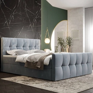 Modrá kontinentální postel Manhattan 180x200 v moderním skandinávském stylu s čalouněným čelem a nohama