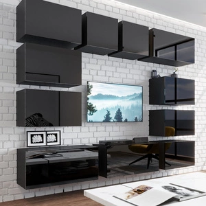 Lutro černá / černý lesk Netradiční nástěnná skříňka s elegantním charakterem, ideální do obývacího pokoje nebo zasedací místnosti