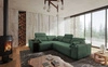 Rohová sedačka s funkcí spaní Tesalia II mátově zelené levá pohodlná rohová sedačka do obývacího pokoje s posuvným opěradlem nádoba na lůžkoviny