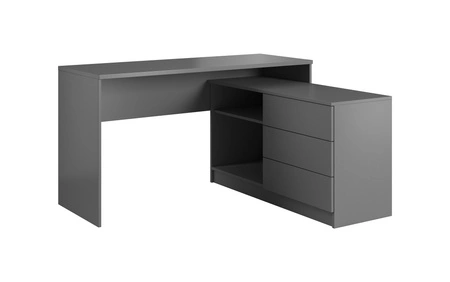 Rohový psací stůl Teo 138 cm grafit poskytuje dostatek prostoru pro práci a dostatek místa pro potřebné předměty odolné proti poškození