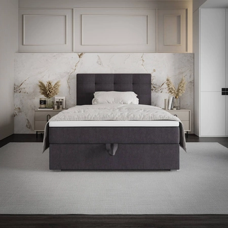 Kontinentální postel Flint 120x200 grafit v moderním skandinávském stylu s čalouněným čelem postele s úložným boxem