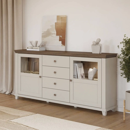 Komoda Evora 181 cm béžová / dub dunin funkční ideální pro moderní klasické a skandinávské interiéry