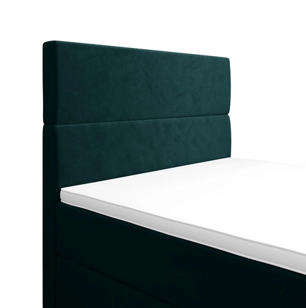 Kontinentální postel Benet 100x200 v tyrkysové barvě v moderním skandinávském stylu s čalouněným čelem a nohami postele s úložným boxem