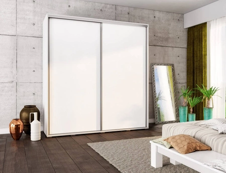 Posuvná šatní skříň Penelope 205 cm bílá moderní designová šatní skříň hliníková vodítka dveří a pojezdový systém