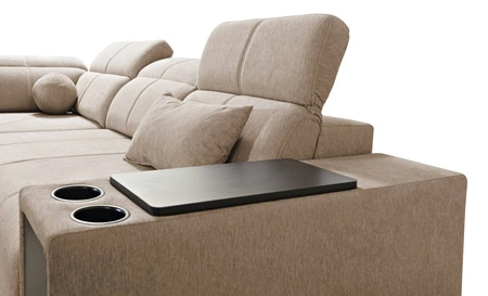 Rohová sedací souprava s funkcí spaní Tesalia VII medová levá moderní design pohodlný posuvný opěrák zásuvka v boku nábytku