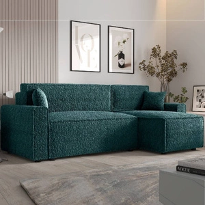 Rohová sedací souprava s funkcí spaní Brandon Bis tyrkysová pravá strana měkká tkanina s charakteristickou smyčkovou povrchovou nádobou na lůžkoviny