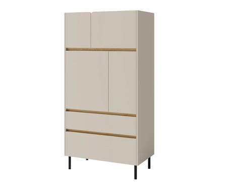 Regál Paguro 80 cm béžový písek / olejovaný dub elegantní design stabilní vysoké nohy knihovna s dvířky a zásuvkami