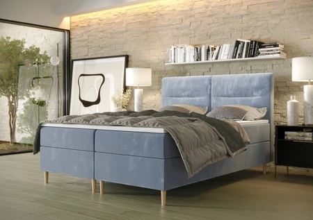 Modrá kontinentální postel Voltera 180x200 v moderním skandinávském stylu s výrazným čelem