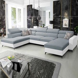 Rohová sedací souprava s funkcí spaní Savona VI arctic blue / white pravá pohodlná rohová sedací souprava do obývacího pokoje se dvěma nádobami na lůžkoviny