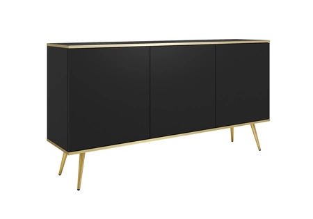 Komoda Luxury 160 cm černý elegantní designový korpus doplněný zlatým lemováním komoda stojí na kovových nohách ve zlaté barvě