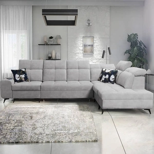 Rohová sedací souprava s funkcí spaní Buffalo XI šedý jasan pravá rohová sedací souprava se třemi přihrádkami na lůžkoviny velurová tkanina