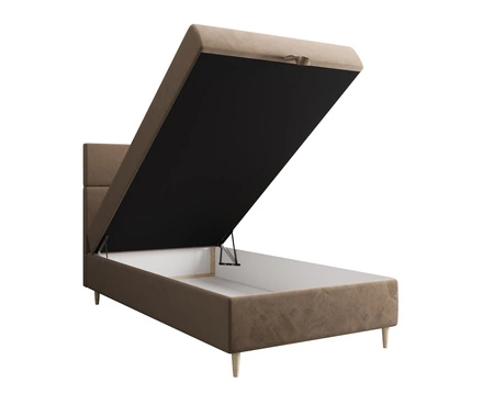 Kontinentální postel Bing 120x200 světle hnědá v moderním skandinávském stylu s čalouněným čelem postele s úložným boxem