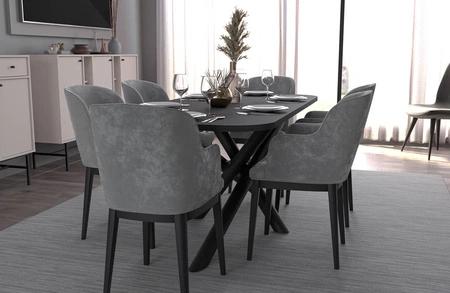 Lyon stůl 90x185 cm portlandský jasan / černý stylový jídelní stůl na designových pavoučích nohách výškově nastavitelný