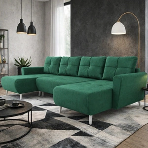 Rohová sedací souprava s funkcí spaní Felicie U bottle zelená stylová a elegantní rohová sedací souprava, která se hodí do skandinávského stylu uspořádání