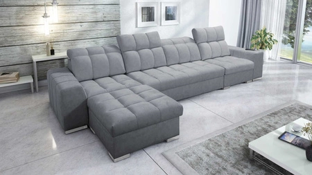 Šedá levostranná stylová rohová pohovka Luigi XII s funkcí spaní do obývacího pokoje v minimalistickém a elegantním provedení