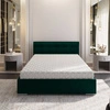 Čalouněná postel Montigo 140x200 lahvově zelená s kontejnerem v moderním skandinávském stylu s prošívaným čelem
