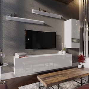 Nástěnná skříňka Merida v bílém lesku, ideální pro milovníky moderního designu, vhodná k zavěšení na zeď