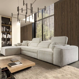 Rohová sedací souprava s funkcí spaní Viano XII krémová levá stylová rohová sedací souprava se zajímavým tvarem nastavitelné opěrky hlavy dekorativní polštáře