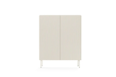 Nábytková sestava Muti béžová designová závěsná skříňka do obývacího pokoje poutavé drážky na čelech nábytku a korpusy systém push to open